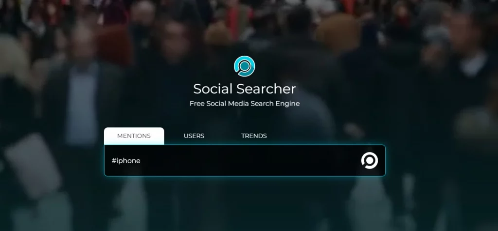 Socialsearcher tool to track metions and search results