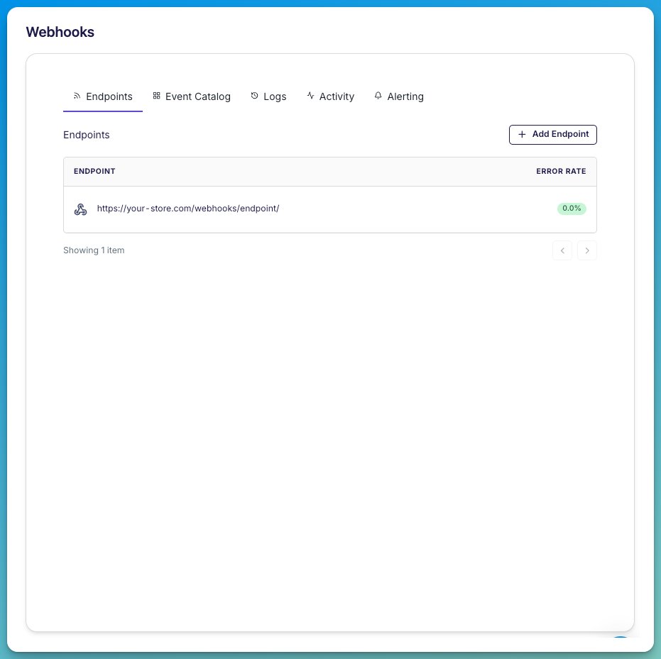 Manage all your endpoints — and monitor their delivery health — from one screen.